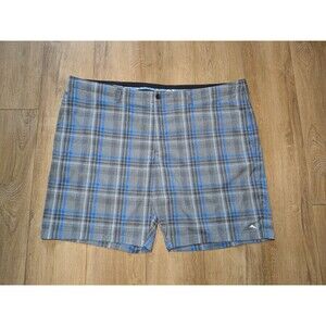 Tommy Bahama Gray Blue Plaid Flat Front Nylon Performance Chinos Shorts 50x9.5